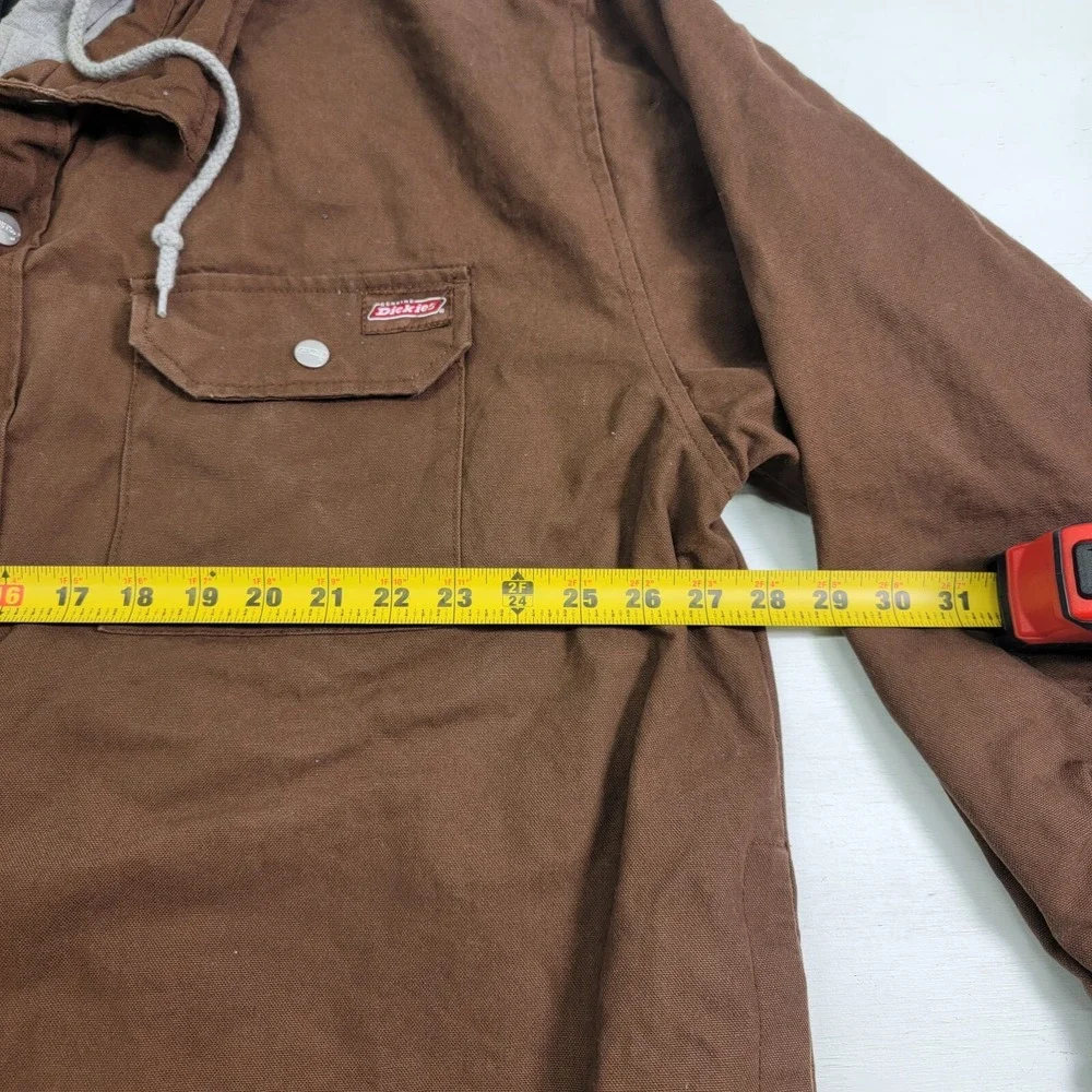 Dickies Men's Brown Quilt Lined Fleece Hooded Utility Canvas Work Jacket Size XL